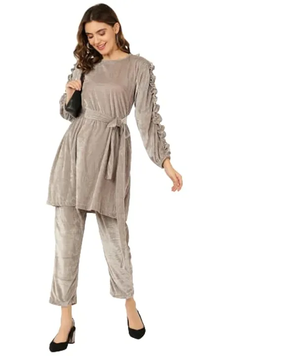 Regular_Fit_Velvet_Track_Suit_For_Women�Grey(2Xl)